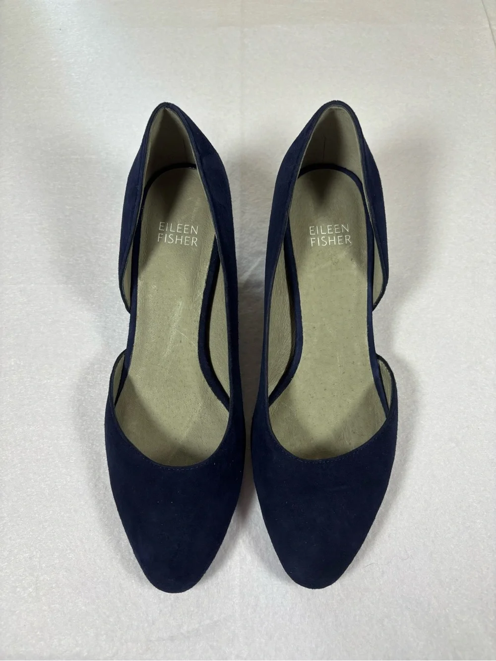Eileen Fisher Lily Pump Deep Navy Suede Mid Block Heel Pumps